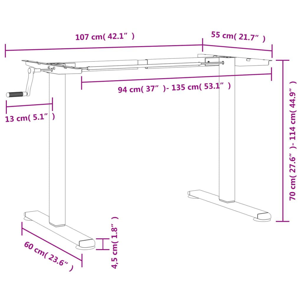 Telaio Scrivania In Piedi (94-135)X60X(70-114)Cm Acciaio