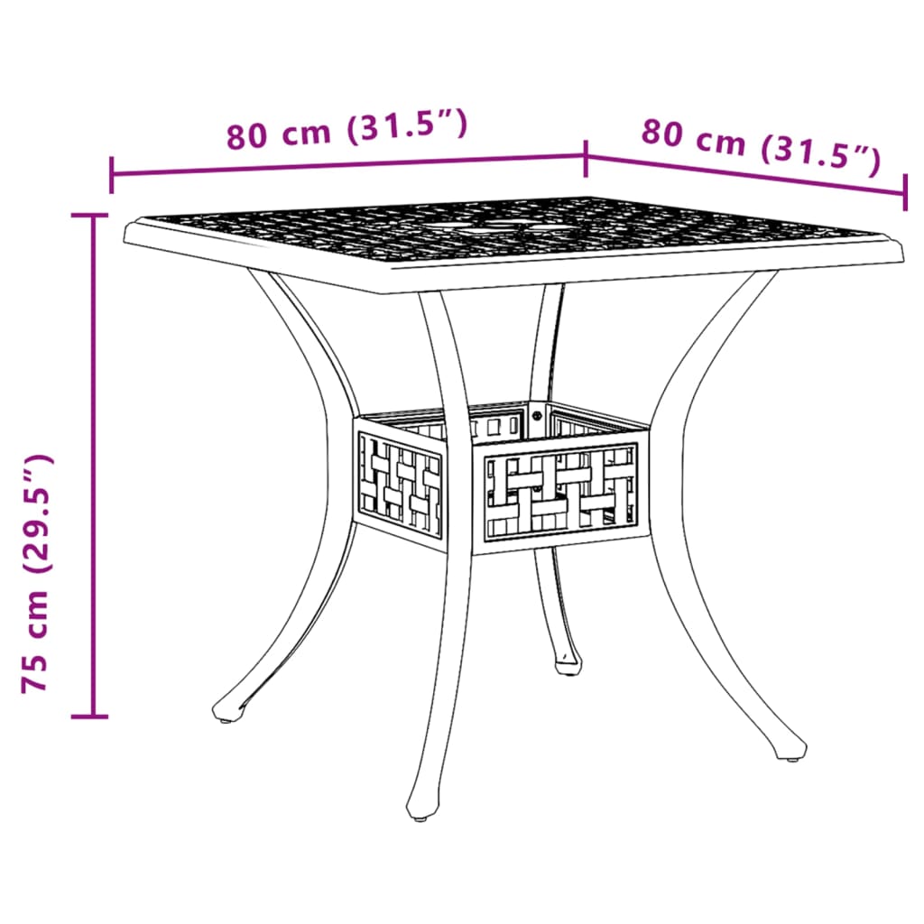 Tavolo Da Giardino 80X80X75 Cm In Alluminio Pressofuso