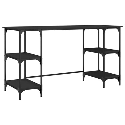 Scrivania Nera 140X50X75 Cm In Metallo E Legno Multistrato