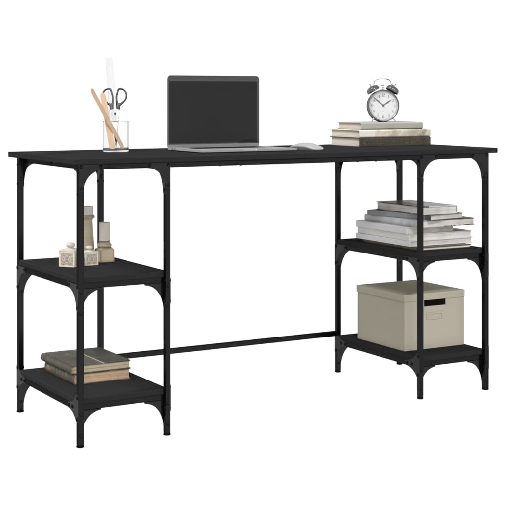 Scrivania Nera 140X50X75 Cm In Metallo E Legno Multistrato