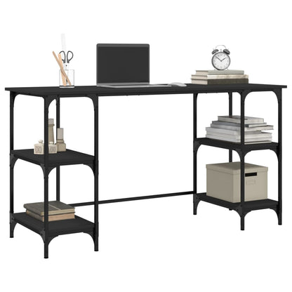 Scrivania Nera 140X50X75 Cm In Metallo E Legno Multistrato