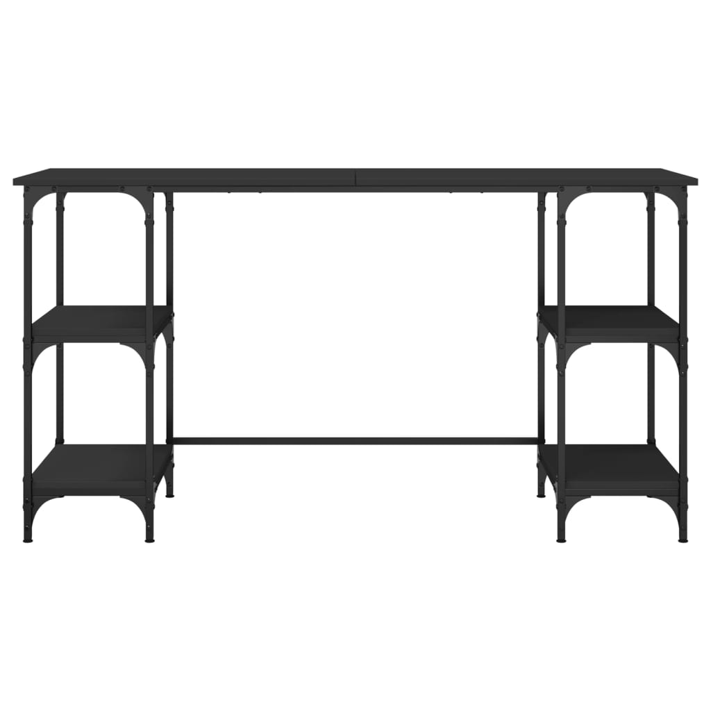Scrivania Nera 140X50X75 Cm In Metallo E Legno Multistrato