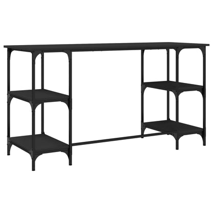 Scrivania Nera 140X50X75 Cm In Metallo E Legno Multistrato