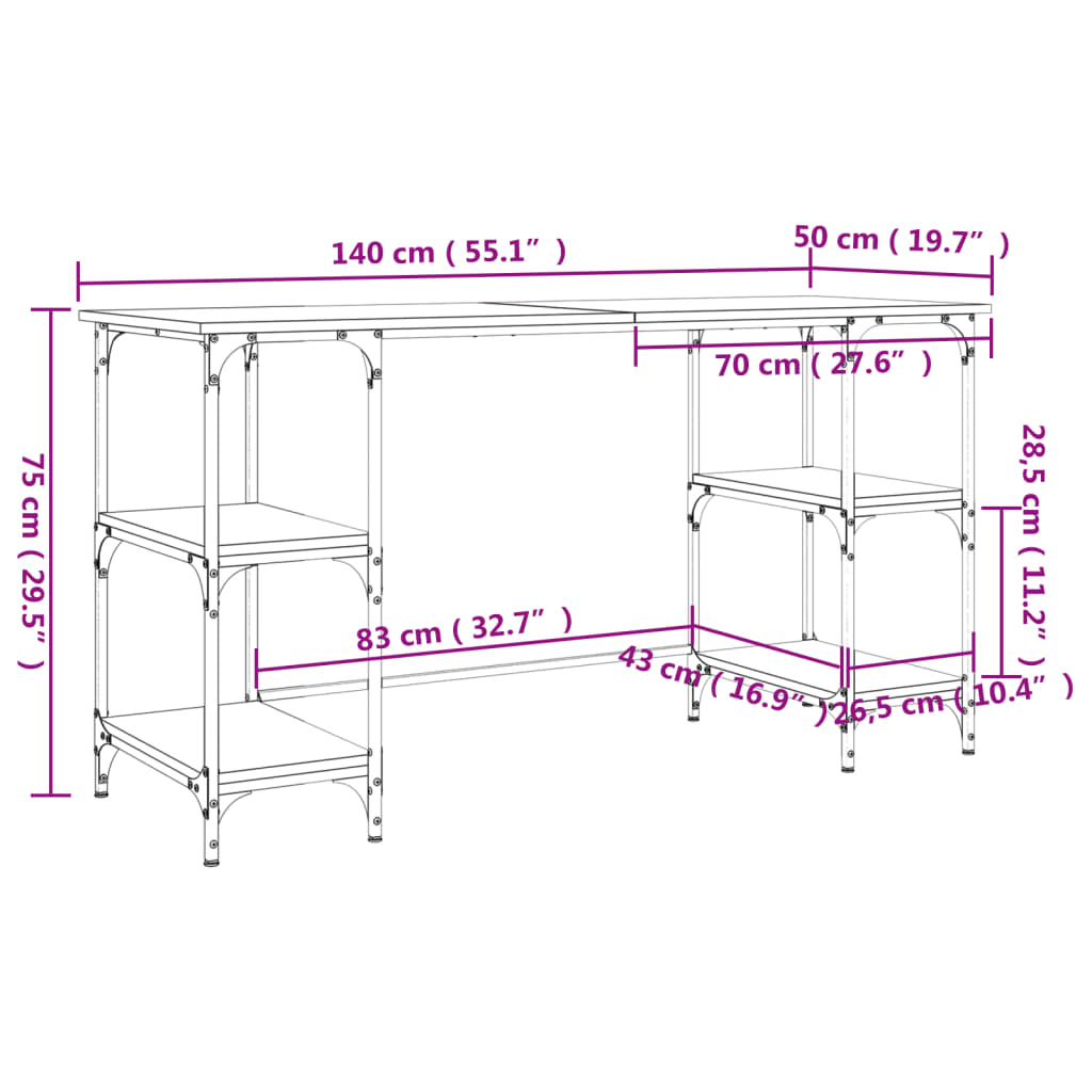 Scrivania Nera 140X50X75 Cm In Metallo E Legno Multistrato