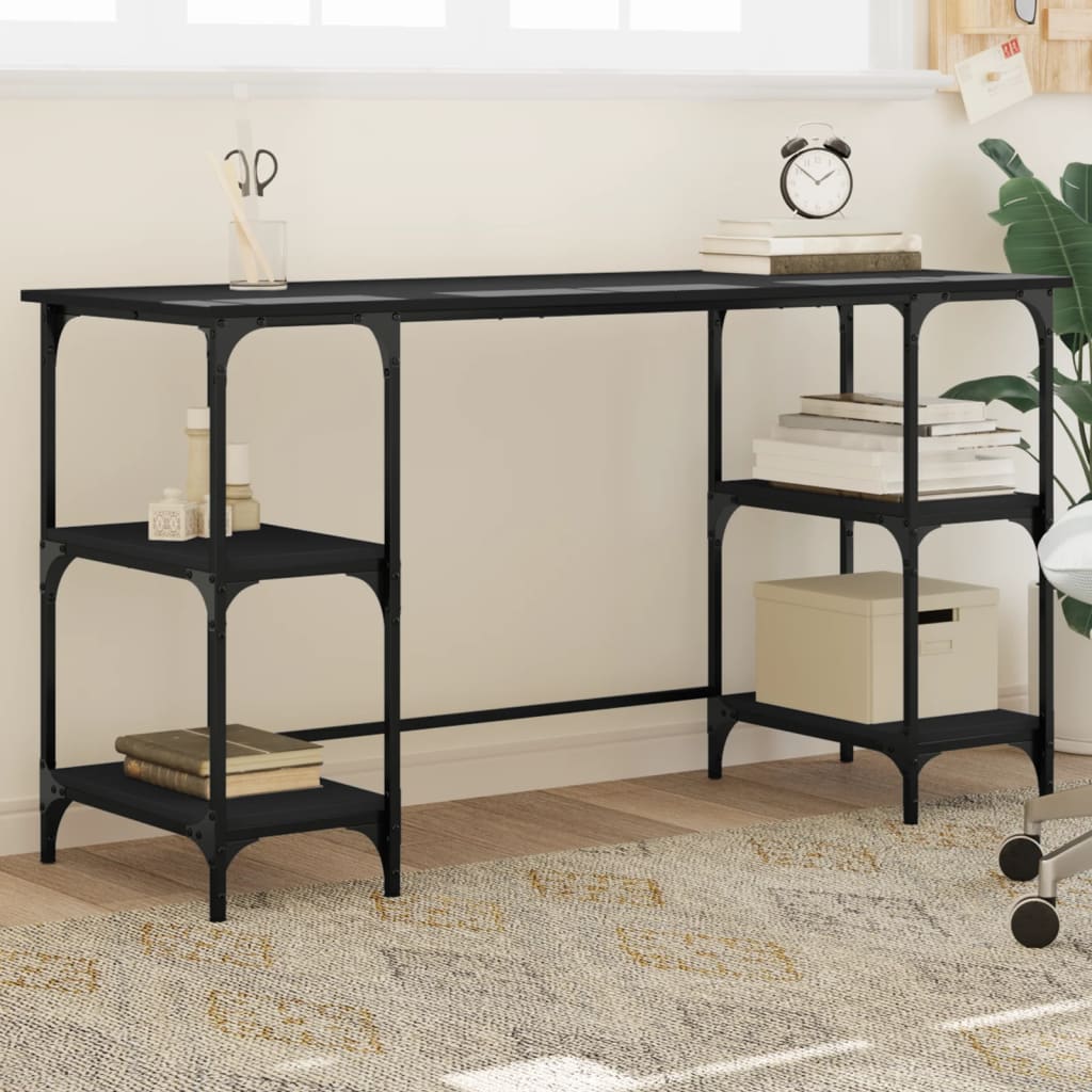 Scrivania Nera 140X50X75 Cm In Metallo E Legno Multistrato