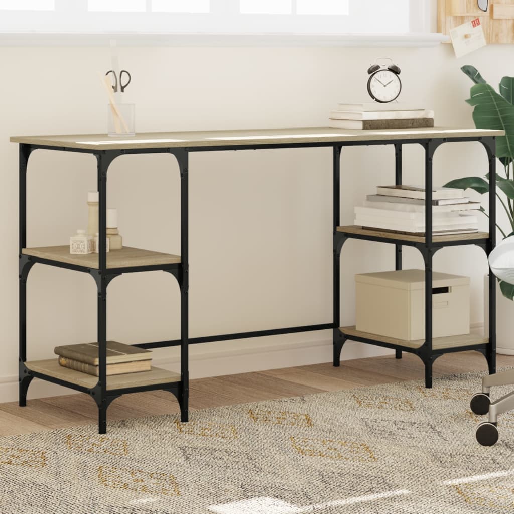 Scrivania Nera 140X50X75 Cm In Metallo E Legno Multistrato