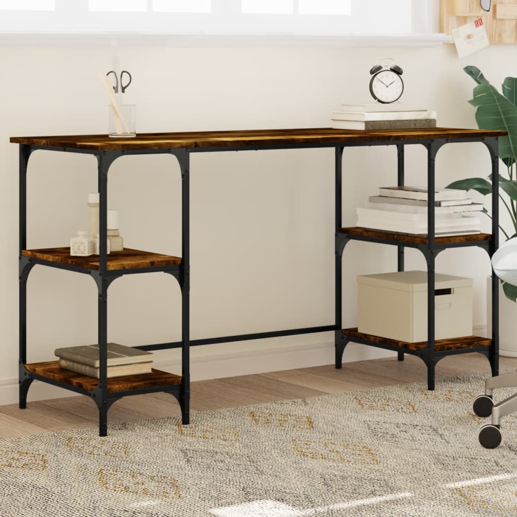Scrivania Nera 140X50X75 Cm In Metallo E Legno Multistrato