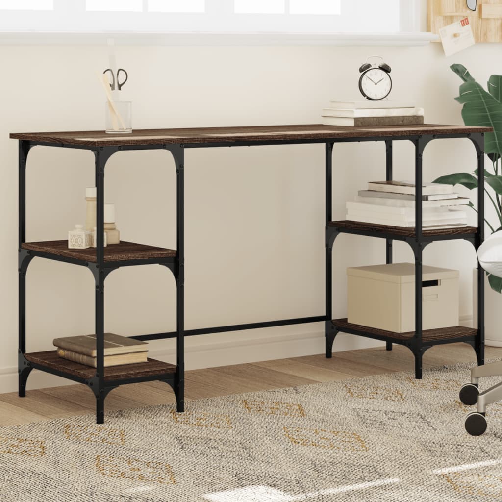 Scrivania Nera 140X50X75 Cm In Metallo E Legno Multistrato