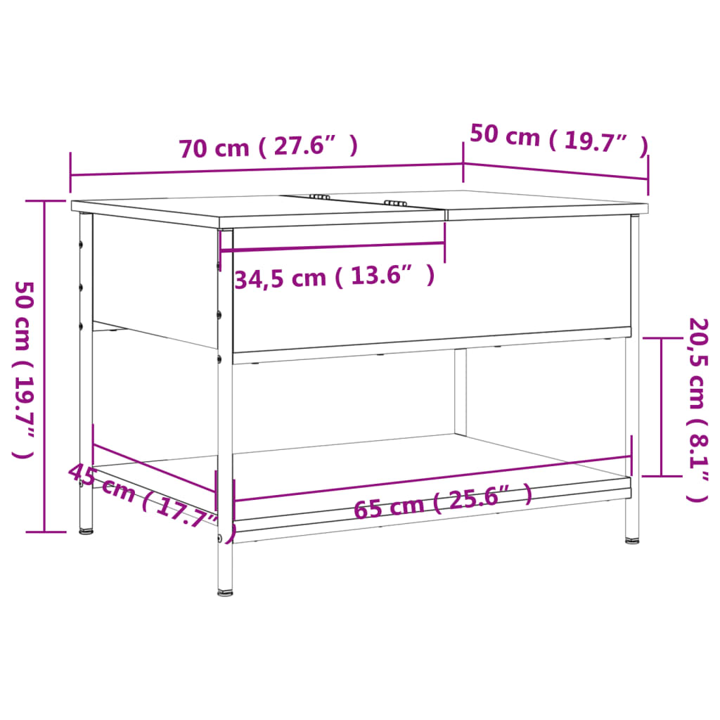 Tavolino Salotto 70X50X50Cm Multistrato Metallo