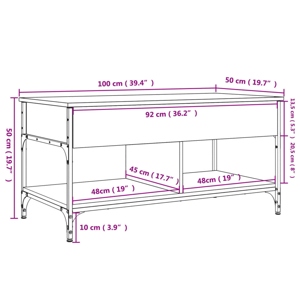 Tavolino Da Salotto 100X50X50Cm Legno Multistrato Metallo