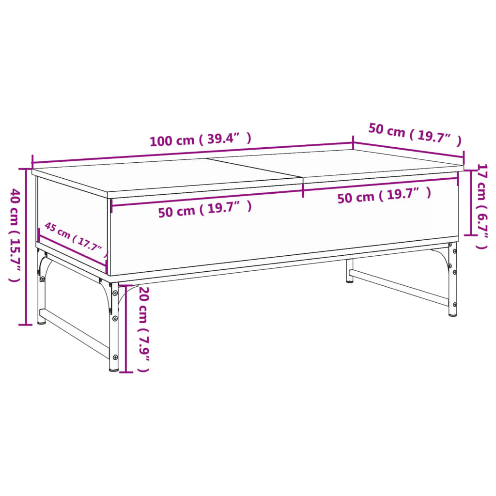Tavolino Salotto 100X50X40Cm Multistrato Metallo