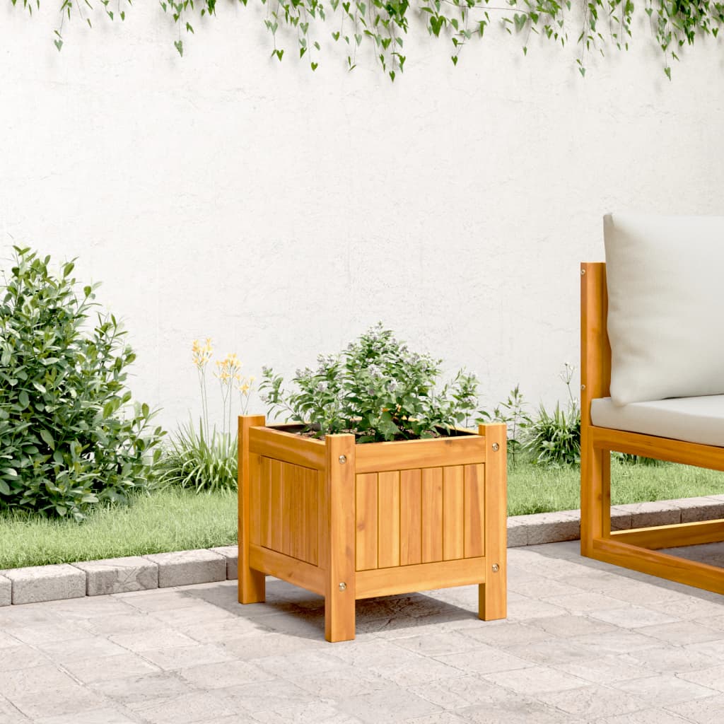Fioriera Giardino Con Rivestimento 31X31X30 Cm Massello Acacia