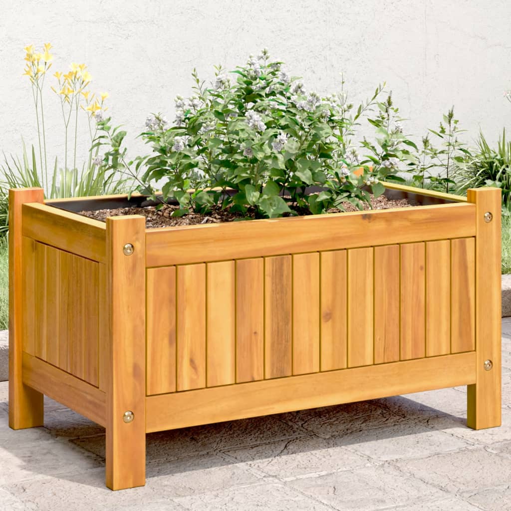 Fioriera Giardino Con Rivestimento 84X42X75 Cm Massello Acacia