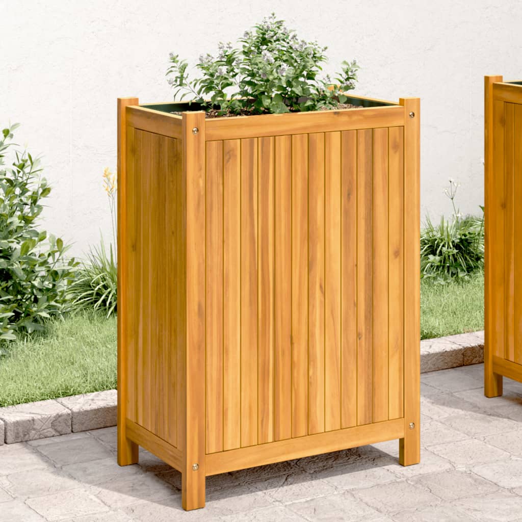 Fioriera Giardino Con Rivestimento 84X42X75 Cm Massello Acacia