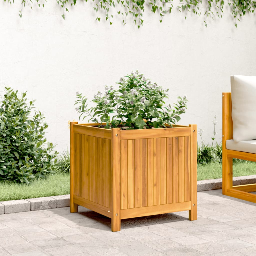 Fioriera Giardino Con Rivestimento 50X50X50 Cm Massello Acacia