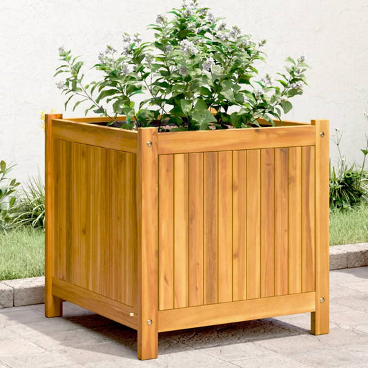 Fioriera Giardino Con Rivestimento 50X50X50 Cm Massello Acacia