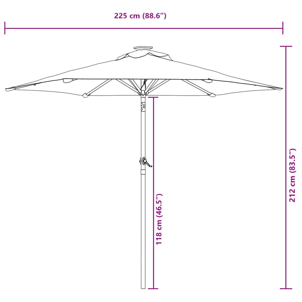 Ombrellone Giardino Con Palo In Acciaio 225X225X212 Cm
