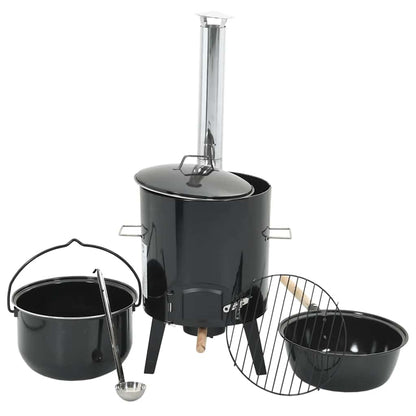 Cannone Gulasch Con Camino E Coperchio Nero Acciaio Smaltato Nero
