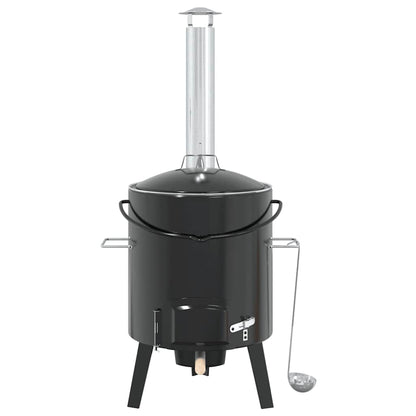 Cannone Gulasch Con Camino E Coperchio Nero Acciaio Smaltato Nero
