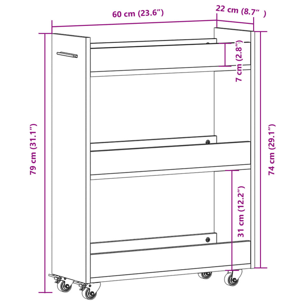Mobile Con Ruote 60X22X79Cm In Legno Multistrato