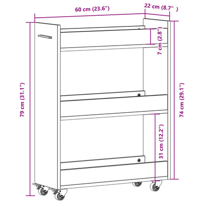 Mobile Con Ruote 60X22X79Cm In Legno Multistrato