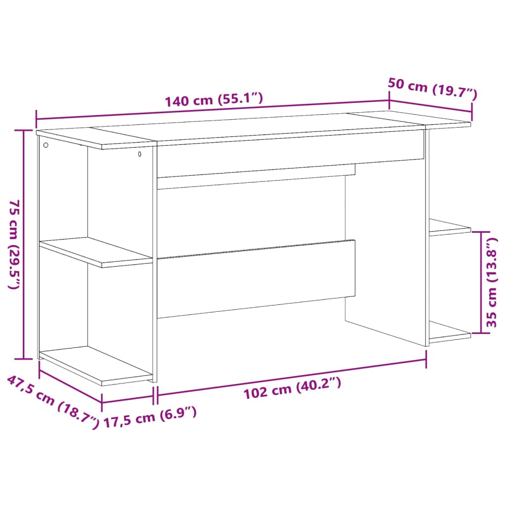 Scrivania 140X50X75 Cm In Legno Multistrato