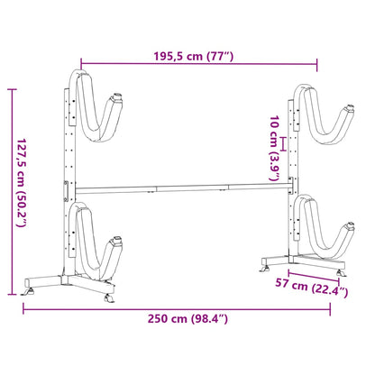 Rastrelliera Porta Kayak Per 2 Kayak 250X57X127,5 Cm In Acciaio Nero