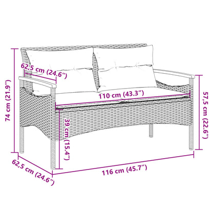 Panchina Giardino Con Cuscini 116X62,5X74 Cm Grigia Polyrattan