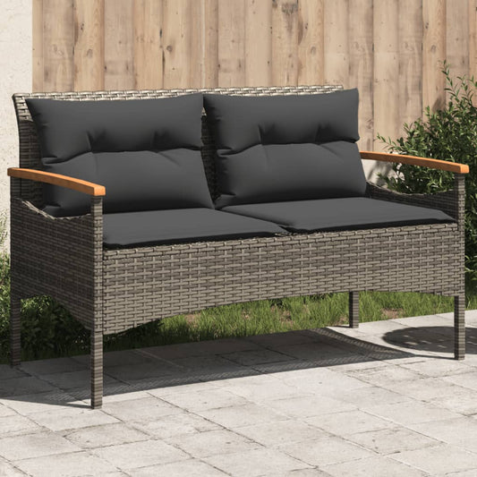 Panchina Giardino Con Cuscini 116X62,5X74 Cm Grigia Polyrattan
