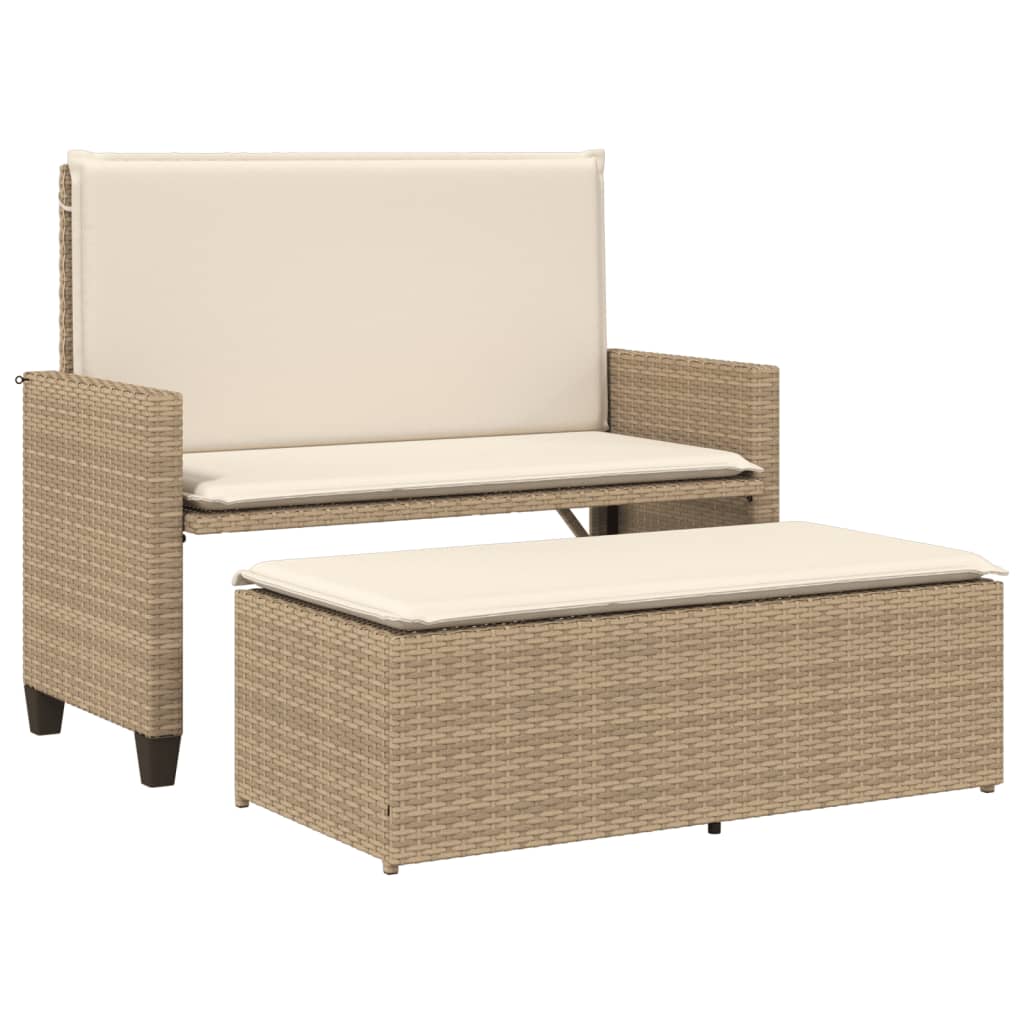 Panca Da Giardino Con Cuscini E Poggiapiedi Beige In Polyrattan