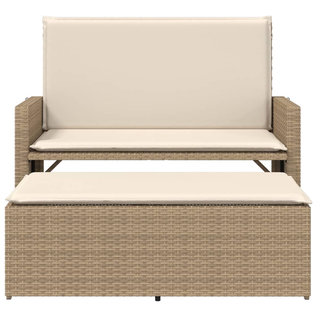 Panca Da Giardino Con Cuscini E Poggiapiedi Beige In Polyrattan