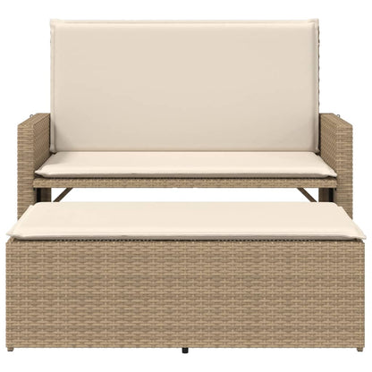 Panca Da Giardino Con Cuscini E Poggiapiedi Beige In Polyrattan