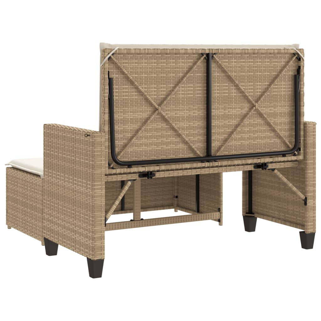 Panca Da Giardino Con Cuscini E Poggiapiedi Beige In Polyrattan