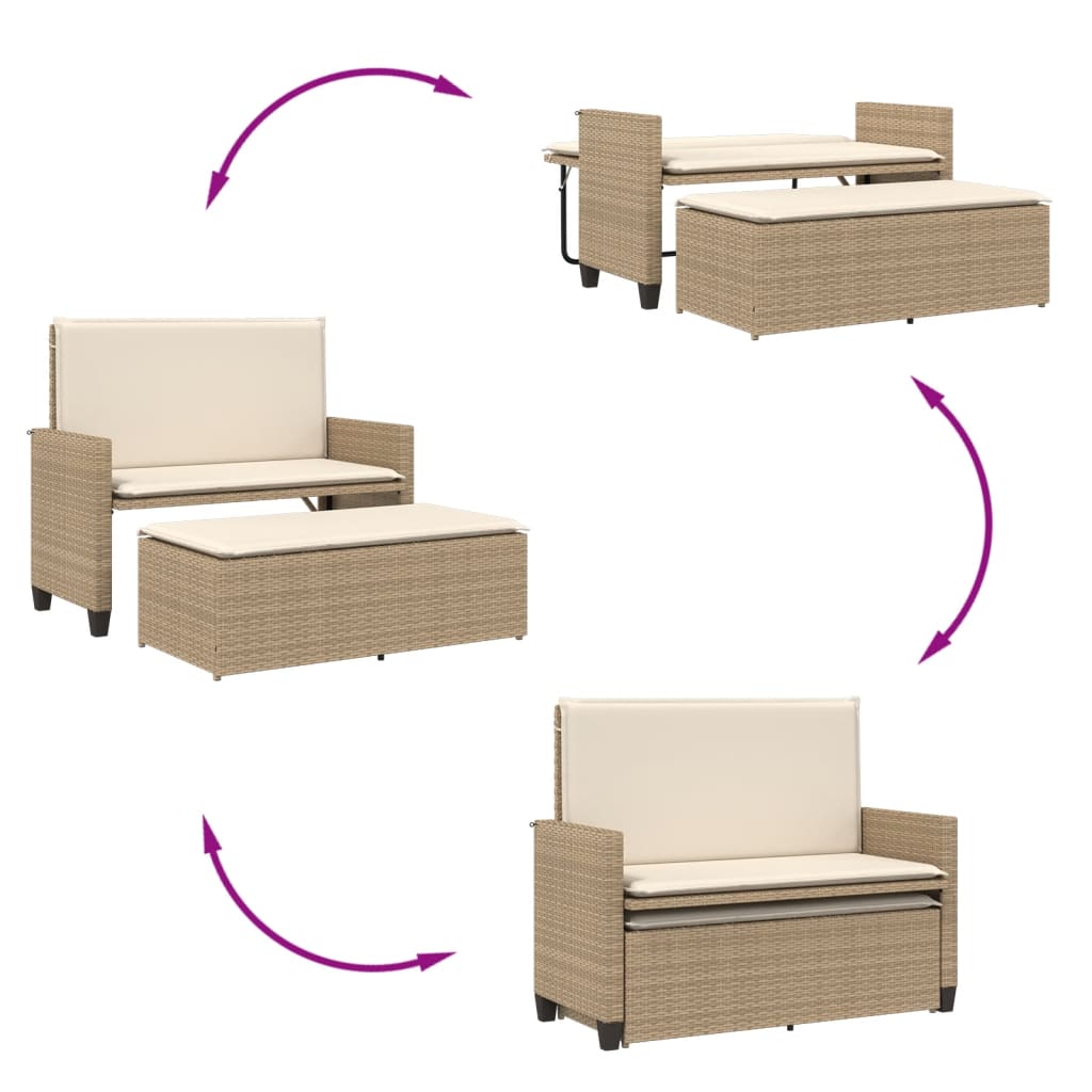 Panca Da Giardino Con Cuscini E Poggiapiedi Beige In Polyrattan