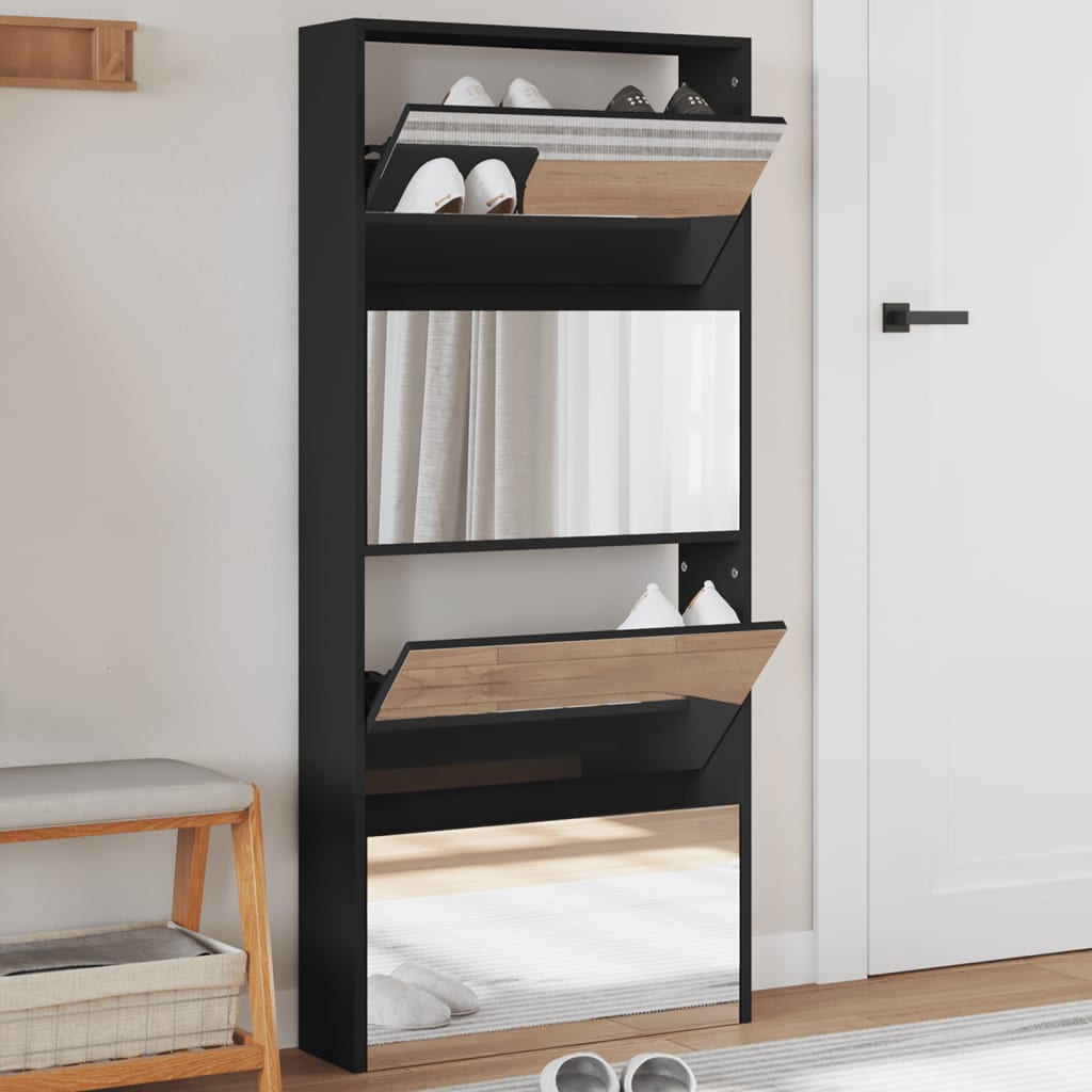 Scarpiera A 4 Strati Con Specchio Bianca 63X17X134 Cm