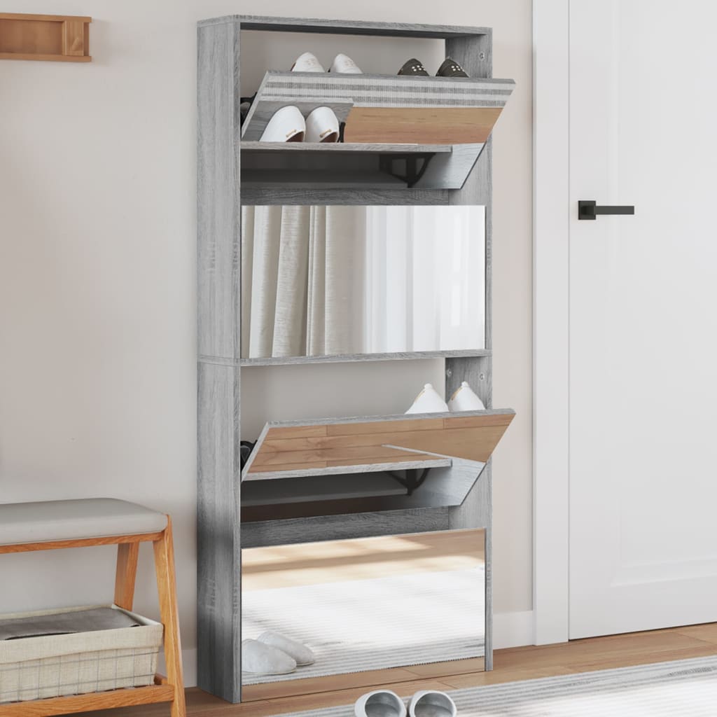 Scarpiera A 4 Strati Con Specchio Bianca 63X17X134 Cm