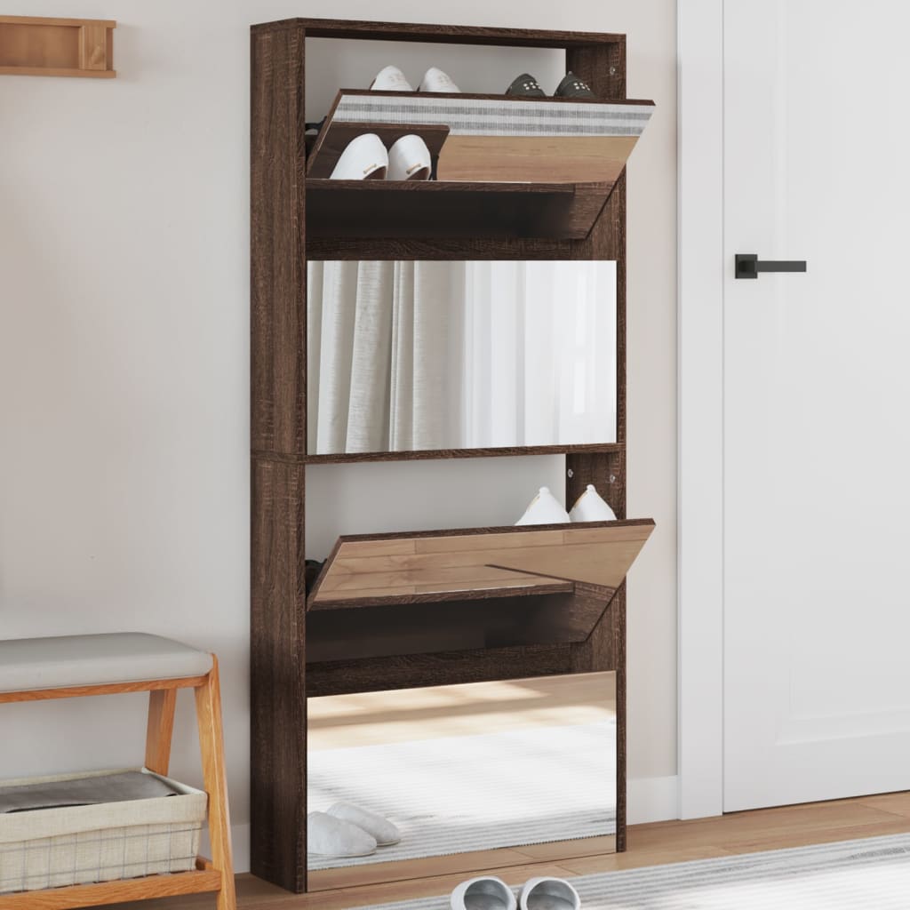 Scarpiera A 4 Strati Con Specchio Bianca 63X17X134 Cm