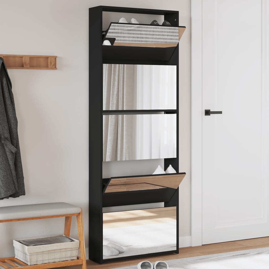 Scarpiera A 5 Strati Con Specchio Bianca 63X17X169,5 Cm