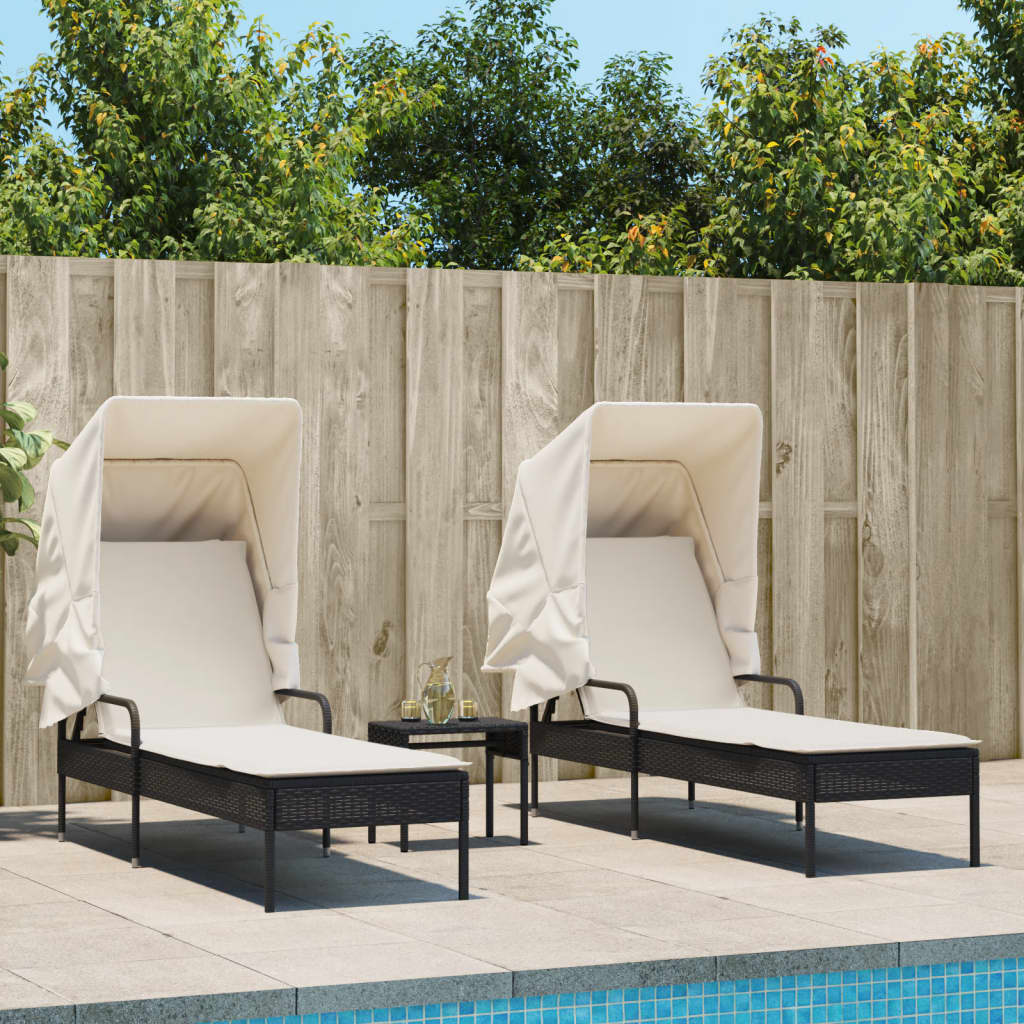 Lettini Prendisole 2 Pz Con Baldacchino E Tavolino Polyrattan