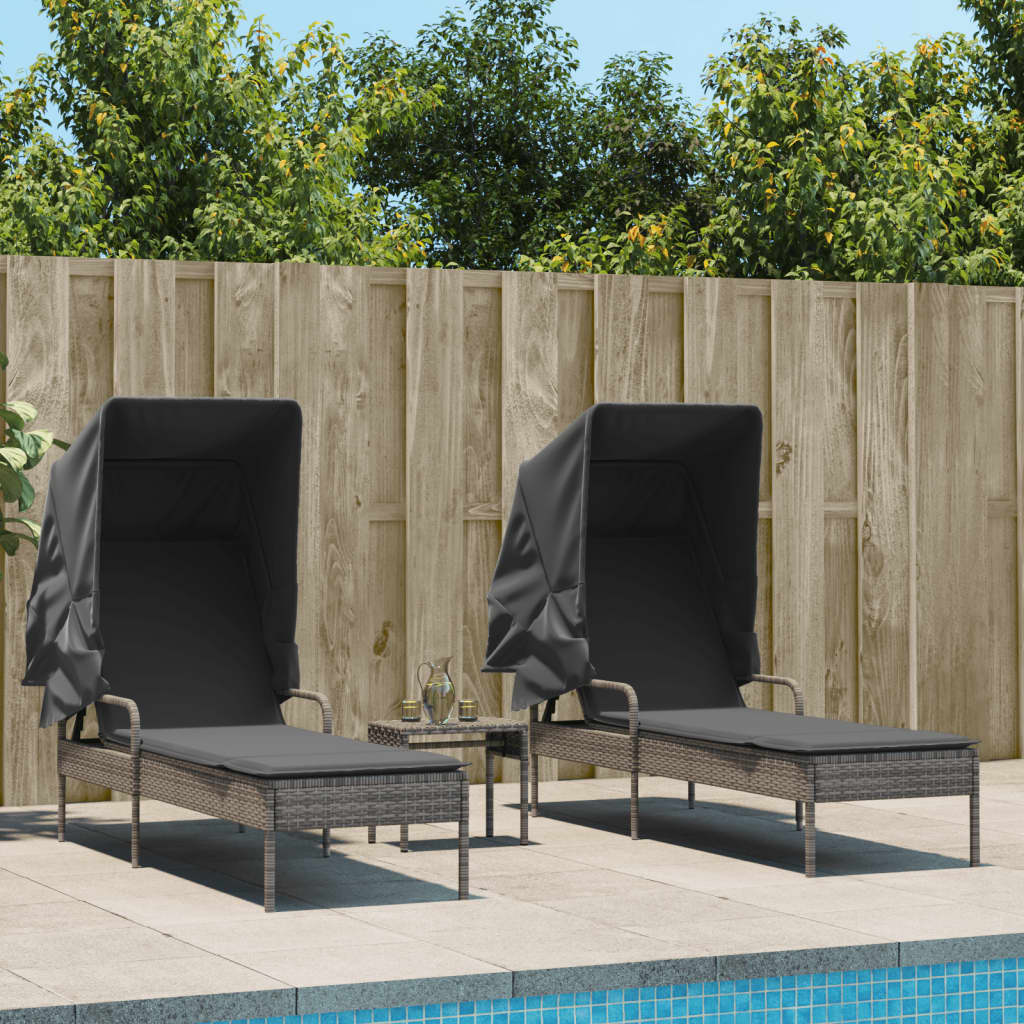 Lettini Prendisole 2 Pz Con Baldacchino E Tavolino Polyrattan