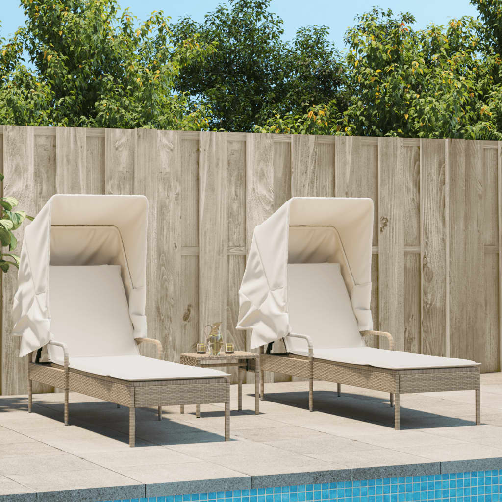 Lettini Prendisole 2 Pz Con Baldacchino E Tavolino Polyrattan