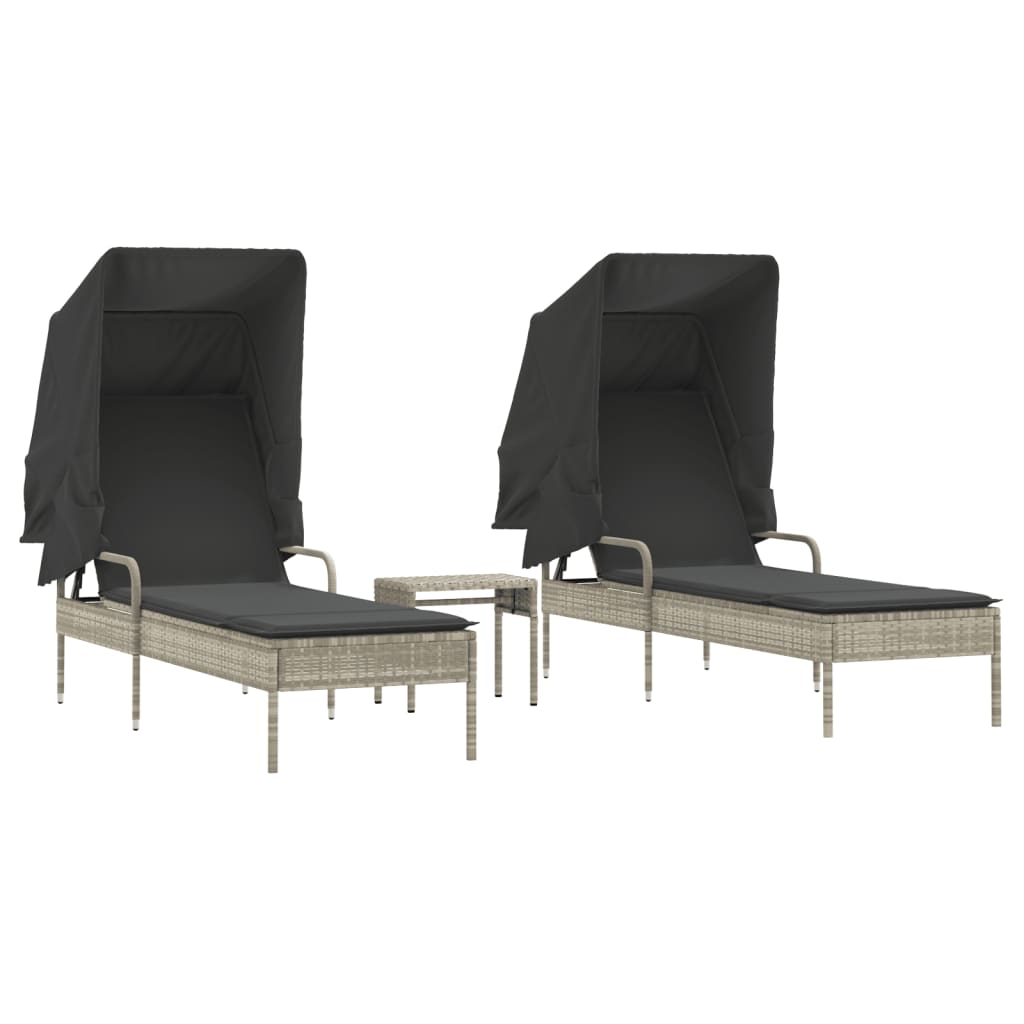 Lettini Prendisole 2 Pz Con Baldacchino E Tavolino Polyrattan