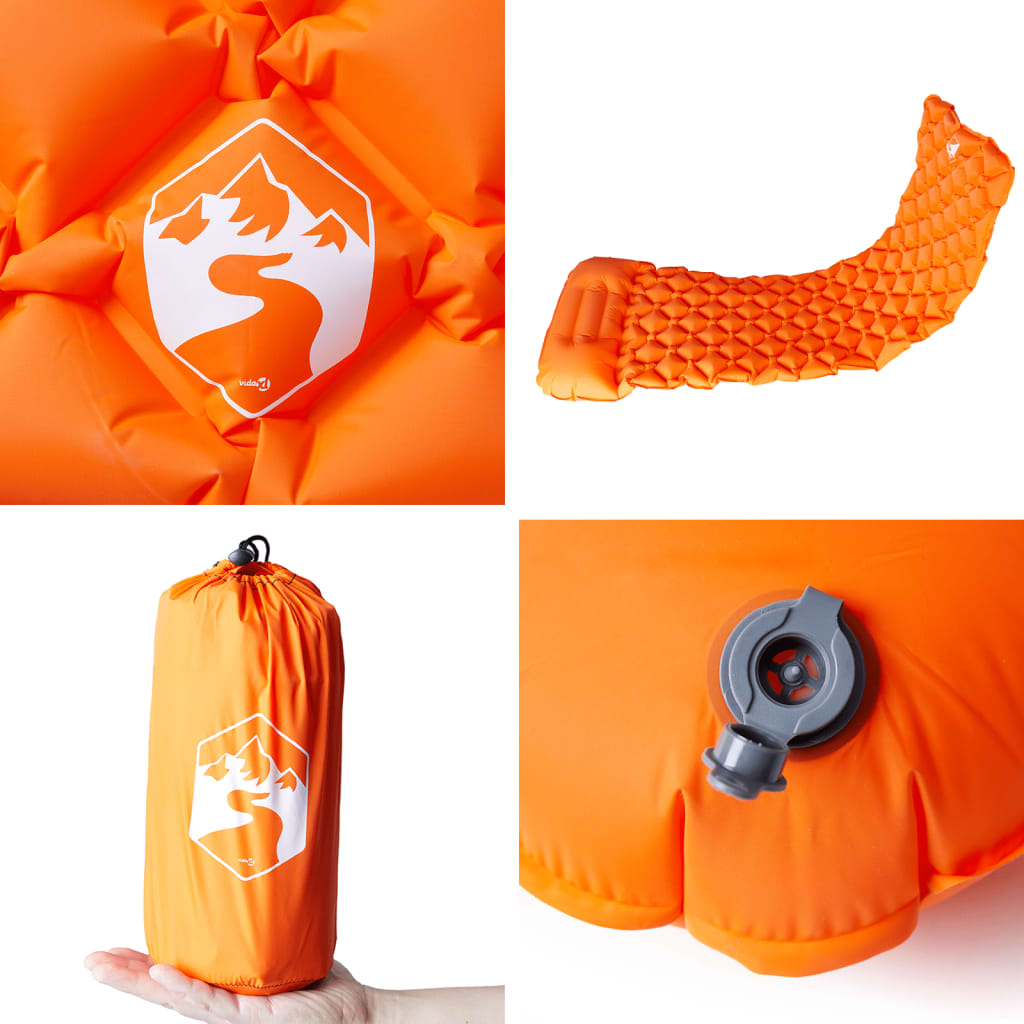 Materasso Campeggio Gonfiabile Con Cuscino 1 Persona Arancione