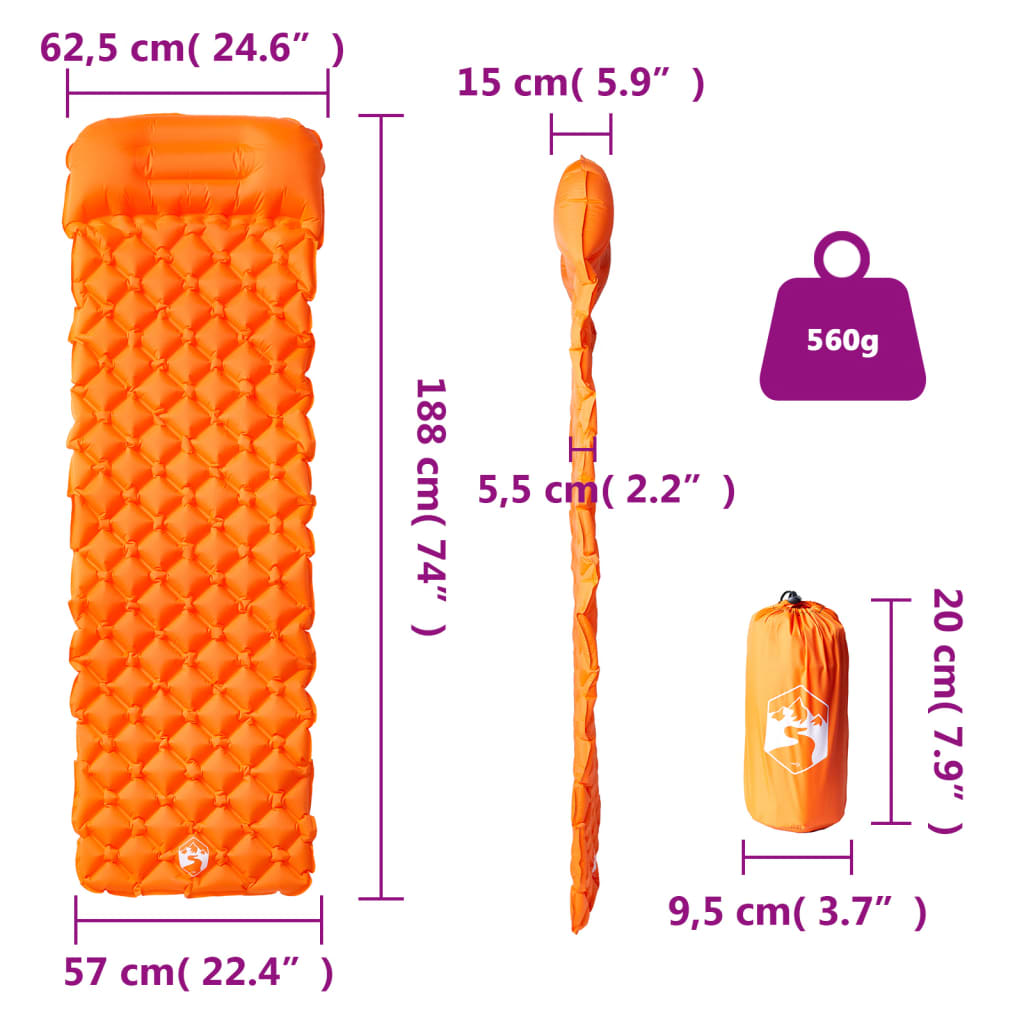 Materasso Campeggio Gonfiabile Con Cuscino 1 Persona Arancione
