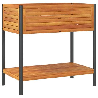 Fioriera Con Ripiano In Legno Acacia E Acciaio