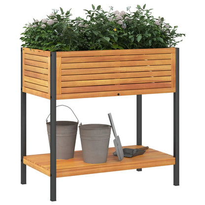 Fioriera Con Ripiano In Legno Acacia E Acciaio