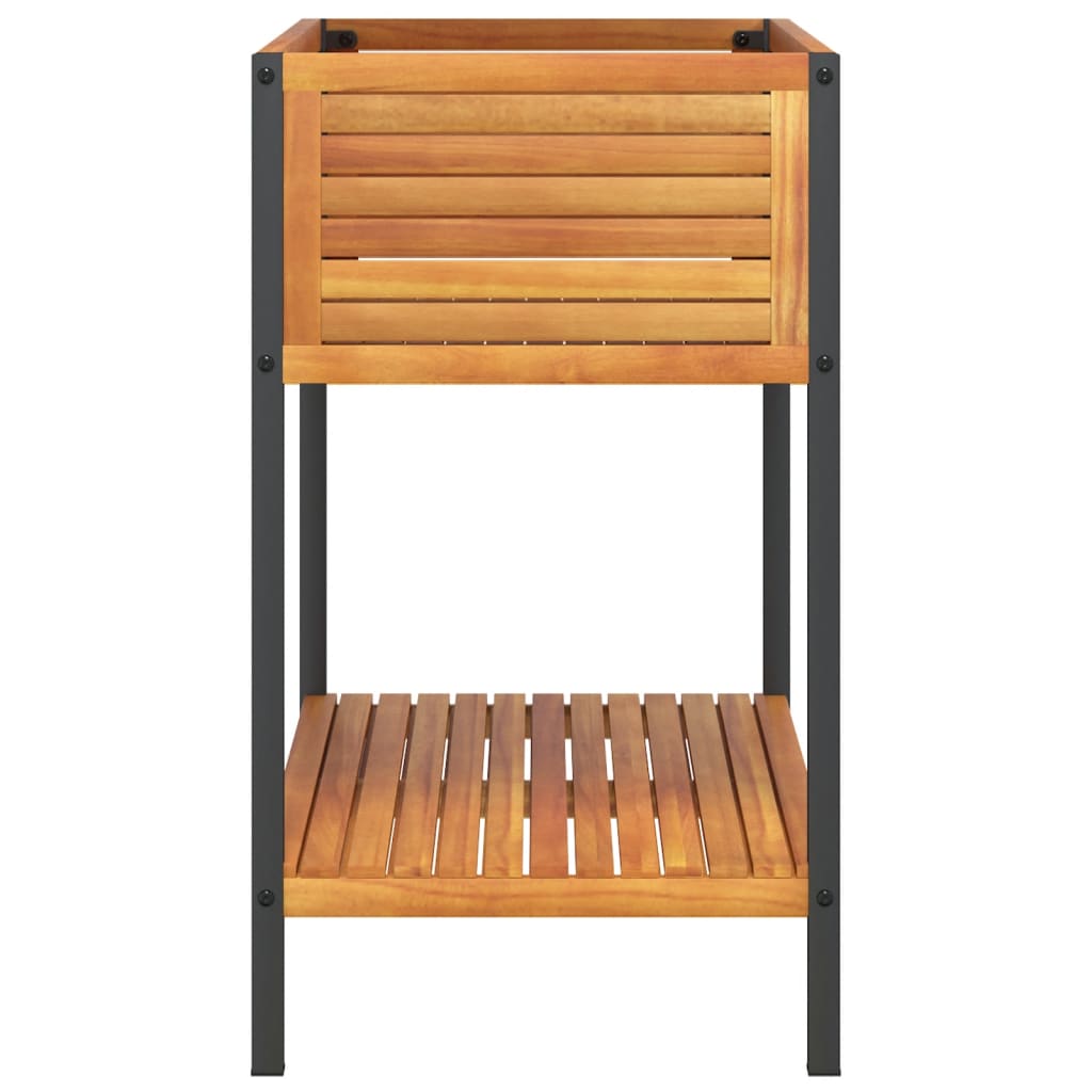 Fioriera Con Ripiano In Legno Acacia E Acciaio