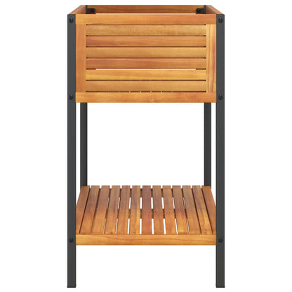 Fioriera Con Ripiano In Legno Acacia E Acciaio
