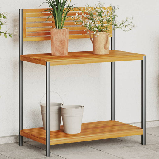 Tavolo Da Invasatura 90X50X110 Cm In Legno Acacia E Acciaio Legno Recuperato (Naturale)