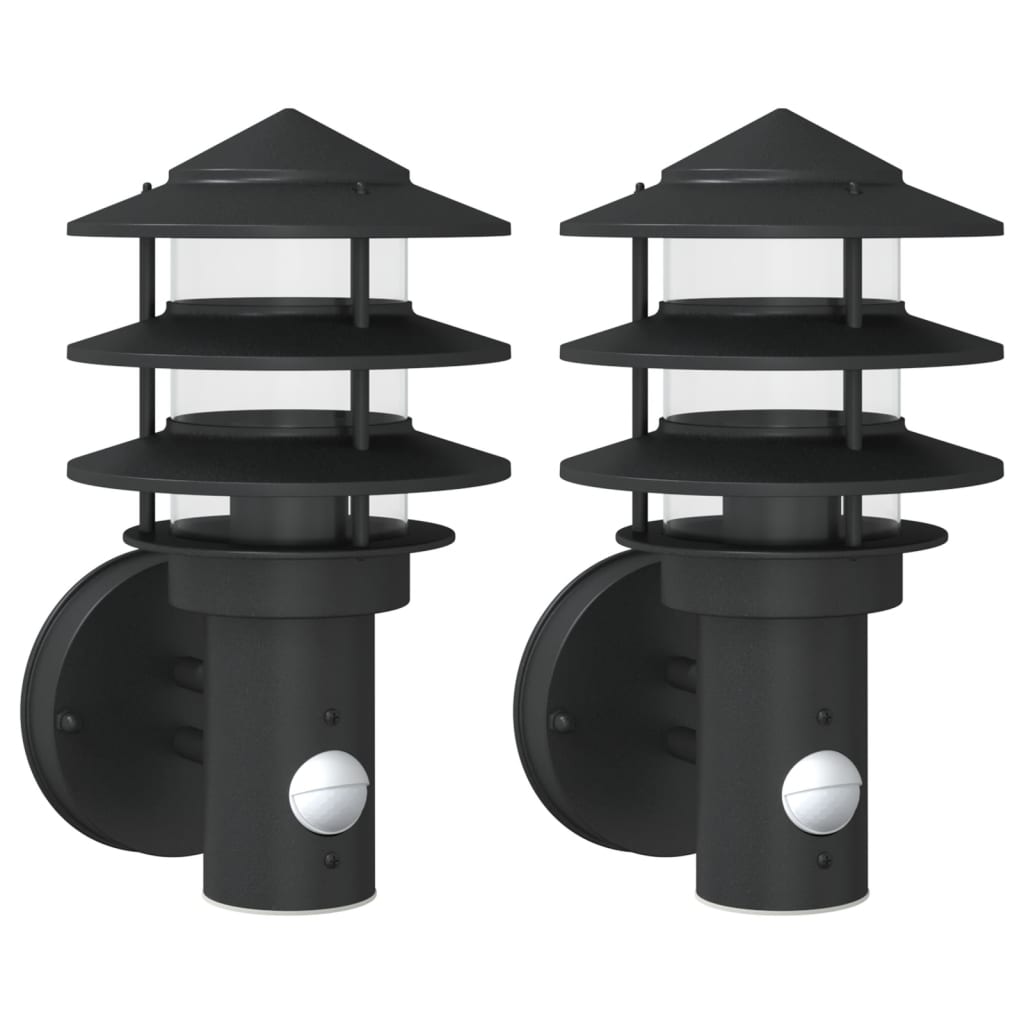 Applique Per Esterno Con Sensore 2 Pz Nere In Acciaio Inox Nero